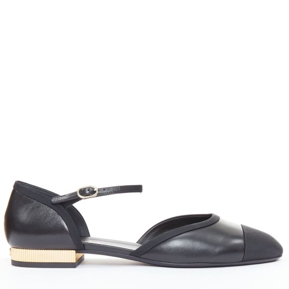 Chanel Leather Grosgrain Mary Jane Flats